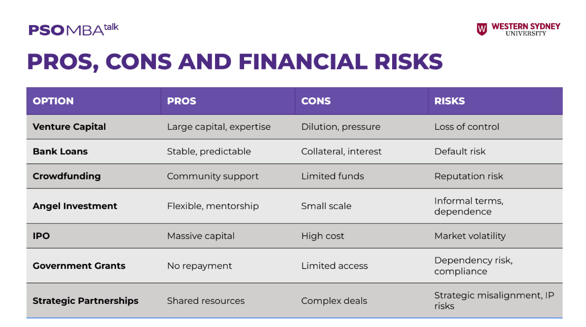 Fin Talks: Chiến lược huy động vốn tại thị trường Việt Nam 2 CFO của Chanel Vietnam tóm tắt ưu điểm và nhược điểm của các hình thức gọi vốn (Nguồn: Diễn giả cung cấp).
